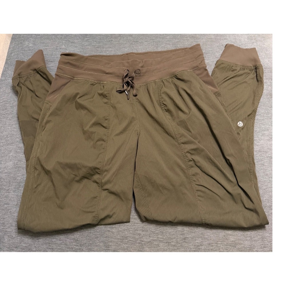 Lululemon Beyond the Studio Jogger Pinstripe Olive Green Pants Size 10